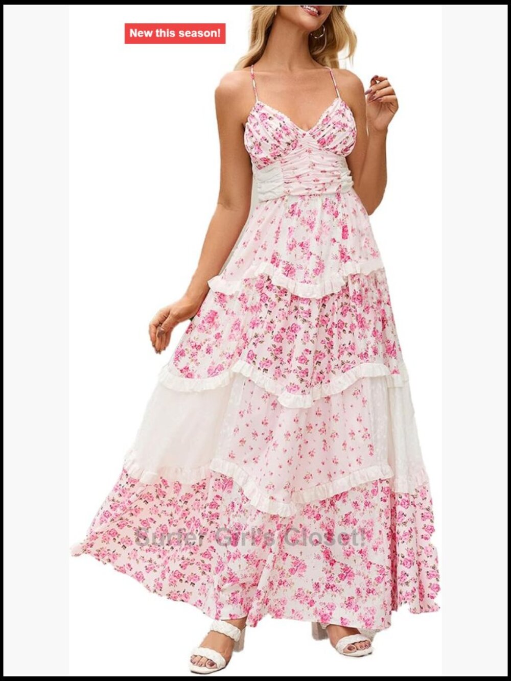 Sleeveless V-Neck Tiered Maxi Sundress Floral Patchwork Backless